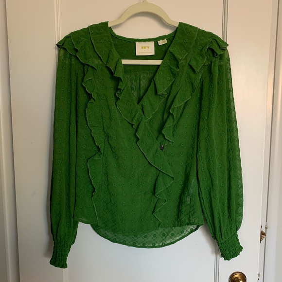 Anthropologie Green Longsleeve Blouse Sz 6 - Picture 1 of 4